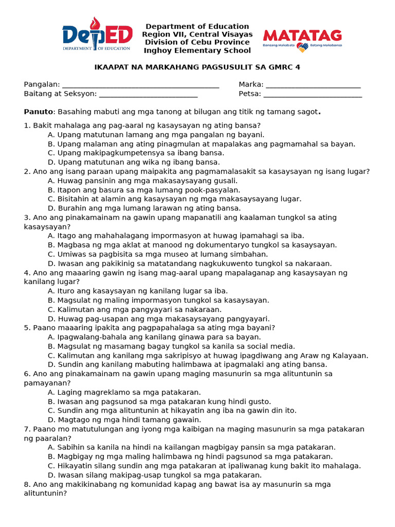 PT g4 Matatag GMRC q4 | PDF