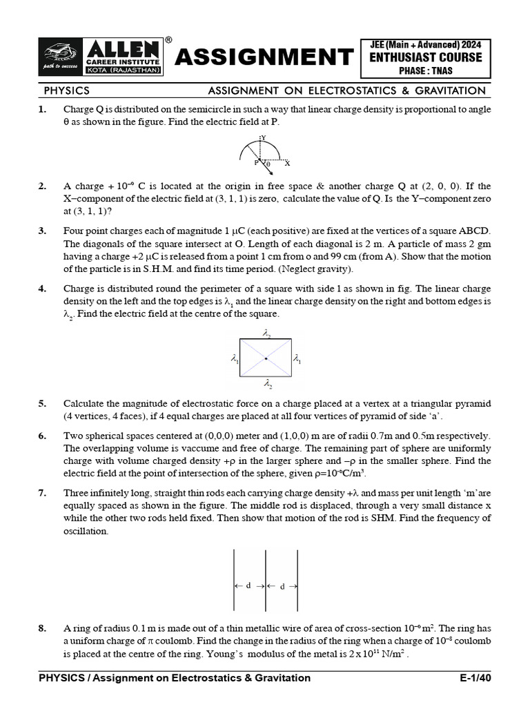 04_Assignment on Electrostatics & Gravitation With Ans (Eng) | PDF ...