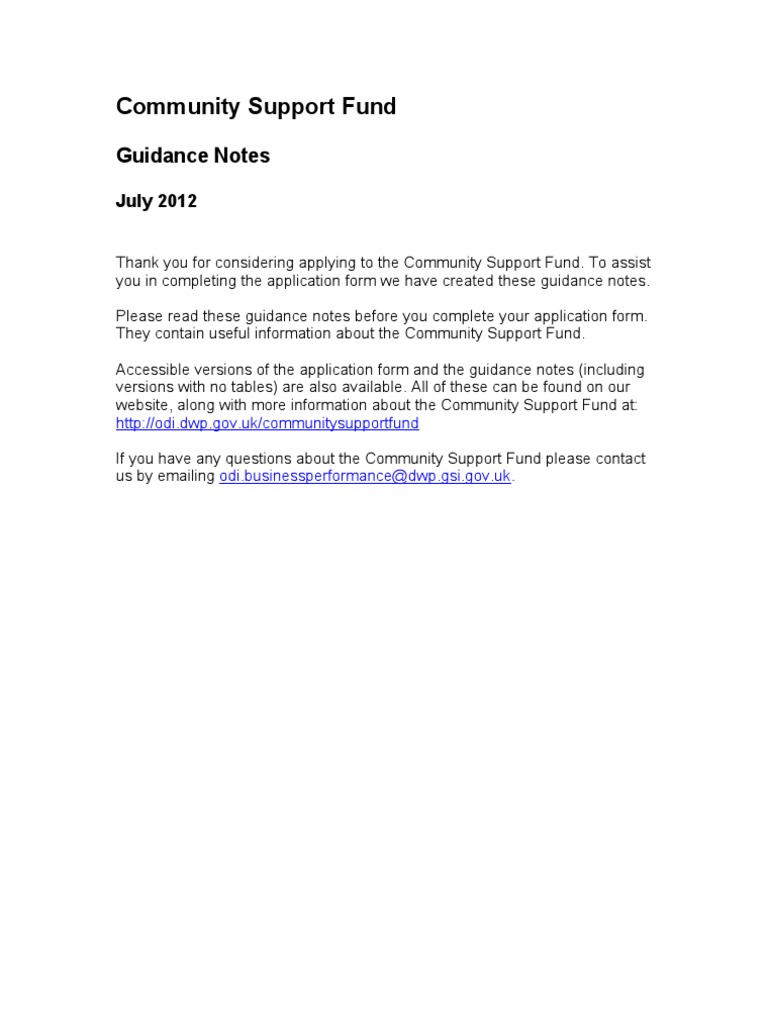 Community Support Fund Guidance Notes, July 2012 | PDF | Disability ...