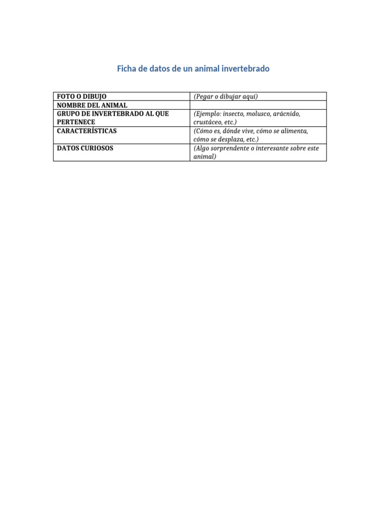 Ficha de Animal Invertebrado | PDF