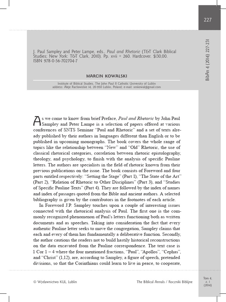 J Paul Sampley and Peter Lampe Eds Paul and Rhetor (1) | PDF | Rhetoric ...
