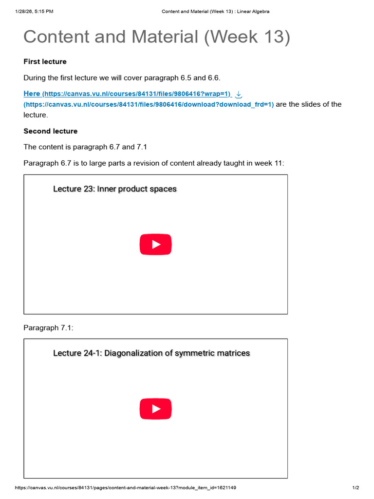 Content and Material (Week 13) _ Linear Algebra | PDF