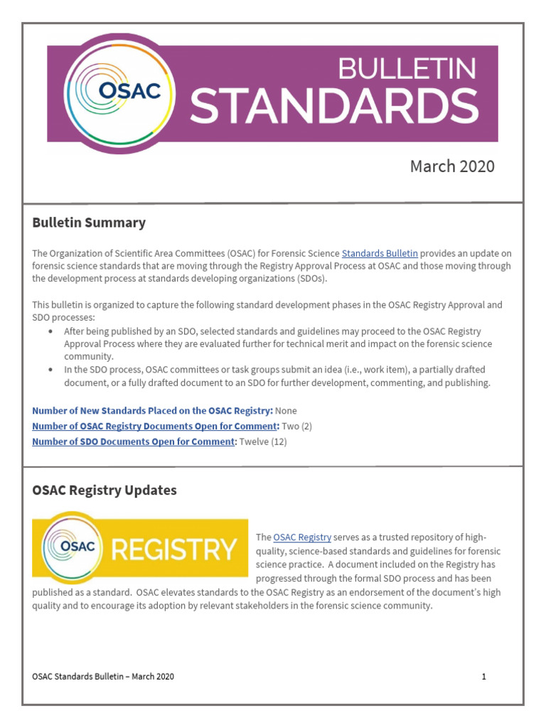 OSAC Standards Bulletin - MARCH 2020 - 0 | PDF | Forensic Science ...