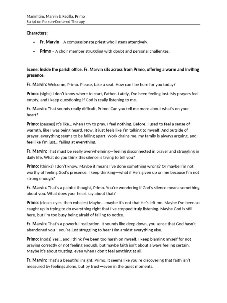 Person-Centered Therapy Script | PDF | Prayer | God