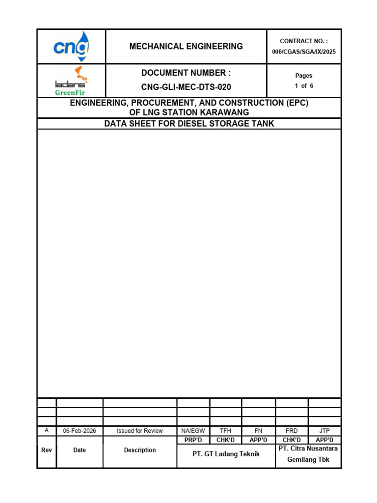 CNG-GLI-MEC-DTS-020 Datasheet For Diesel Storage Tank R-A IFR | PDF ...