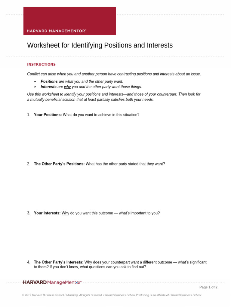 Worksheet For Identifying Positions and Interests | PDF