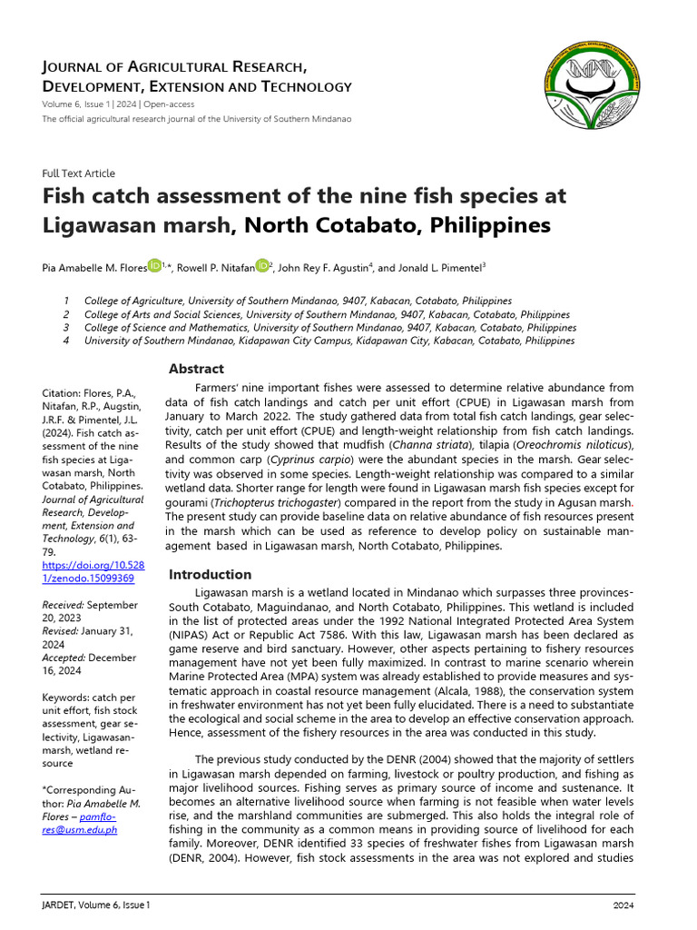 Fish Catch Assessment of The Nine Fish Species at Ligawasan Marsh | PDF ...