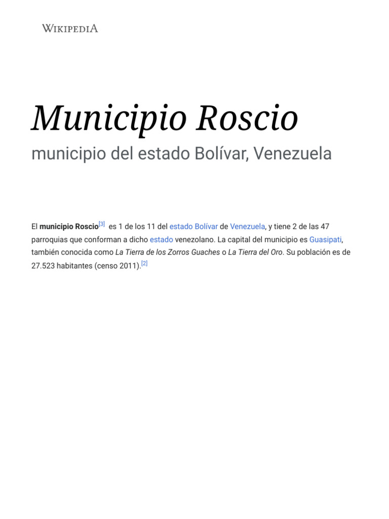 Municipio Roscio - Wikipedia, La Enciclopedia Libre | PDF | Venezuela ...