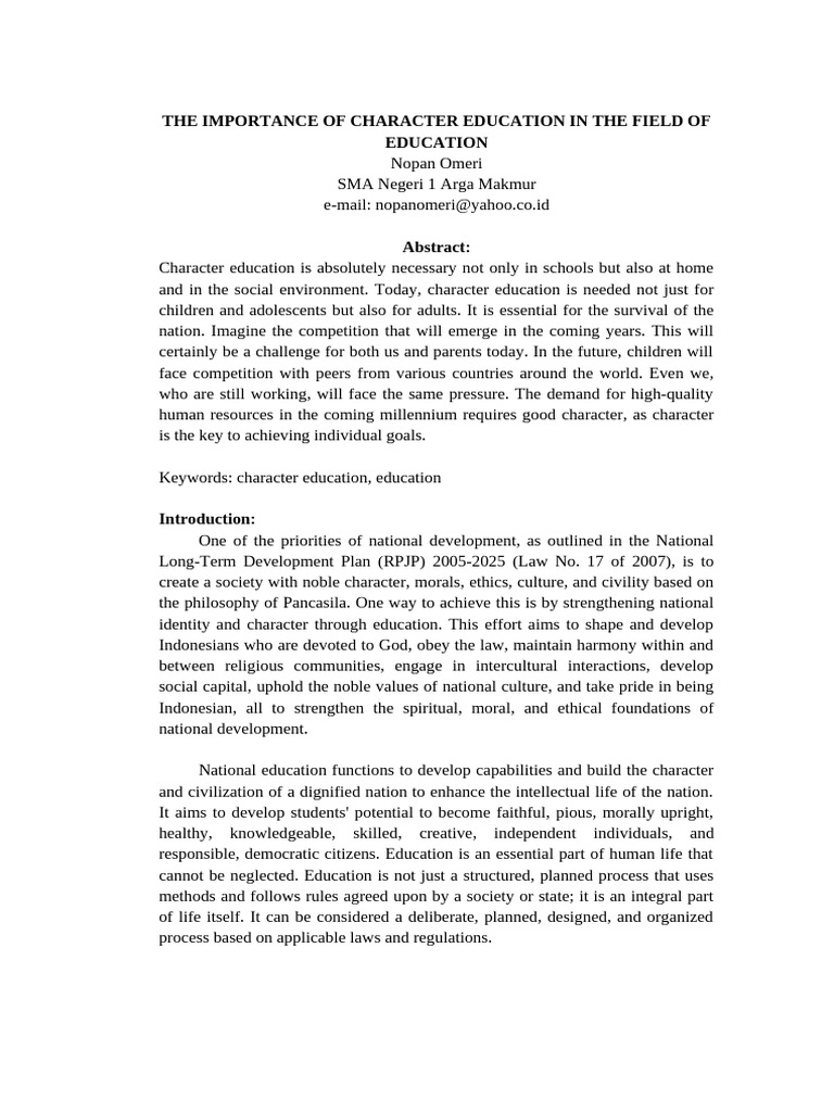 The Importance of Character Education in The Field of Education | PDF ...