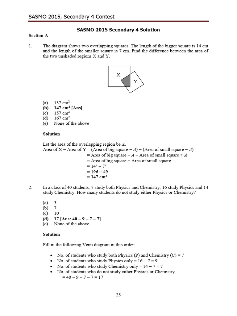 SASMO 2015 - Grade-10 - Solutions | PDF | Circle | Area