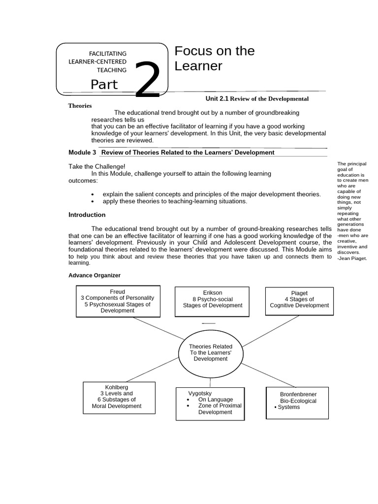 Module 3 - Review of Theories Related To The Learners' Development ...