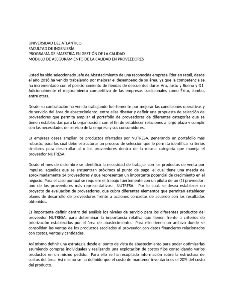 Taller Aseguramiento de La Calidad de Proveedores | PDF | Business ...