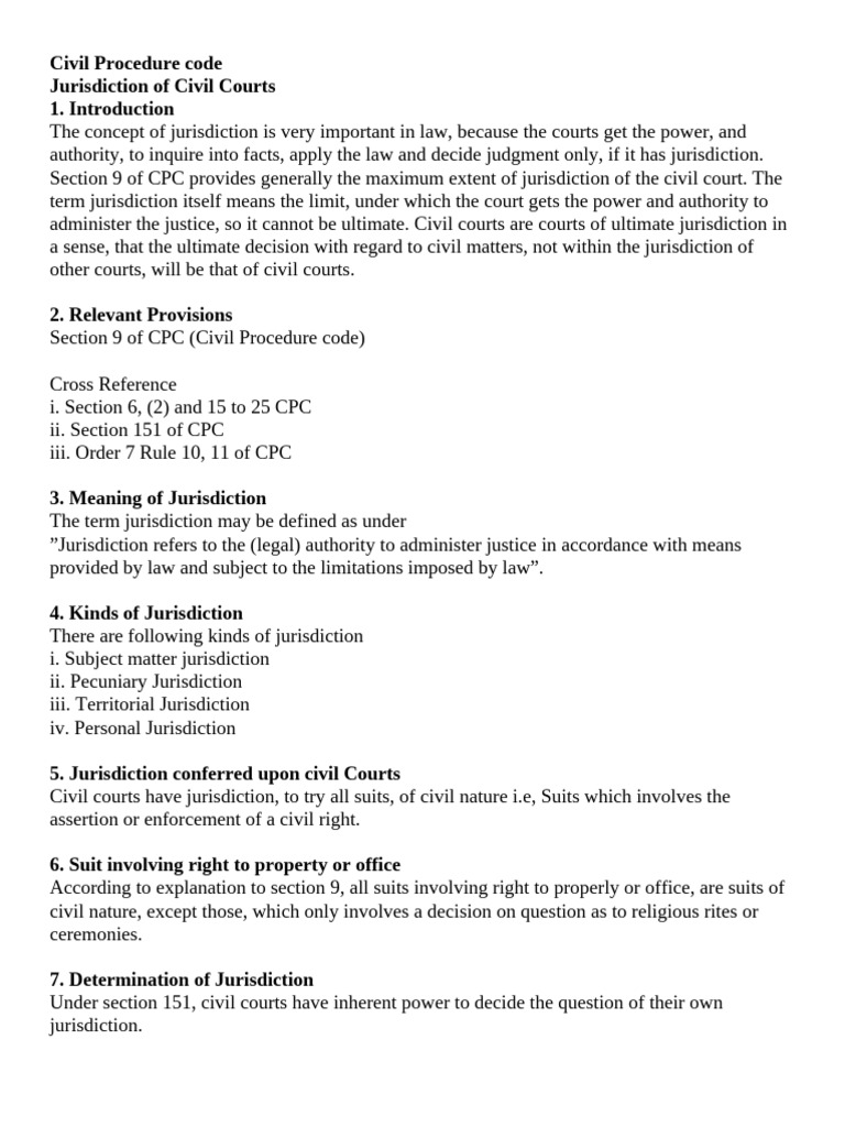 CPC Jurisdiction of Civil Courts | PDF | Lawsuit | Jurisdiction