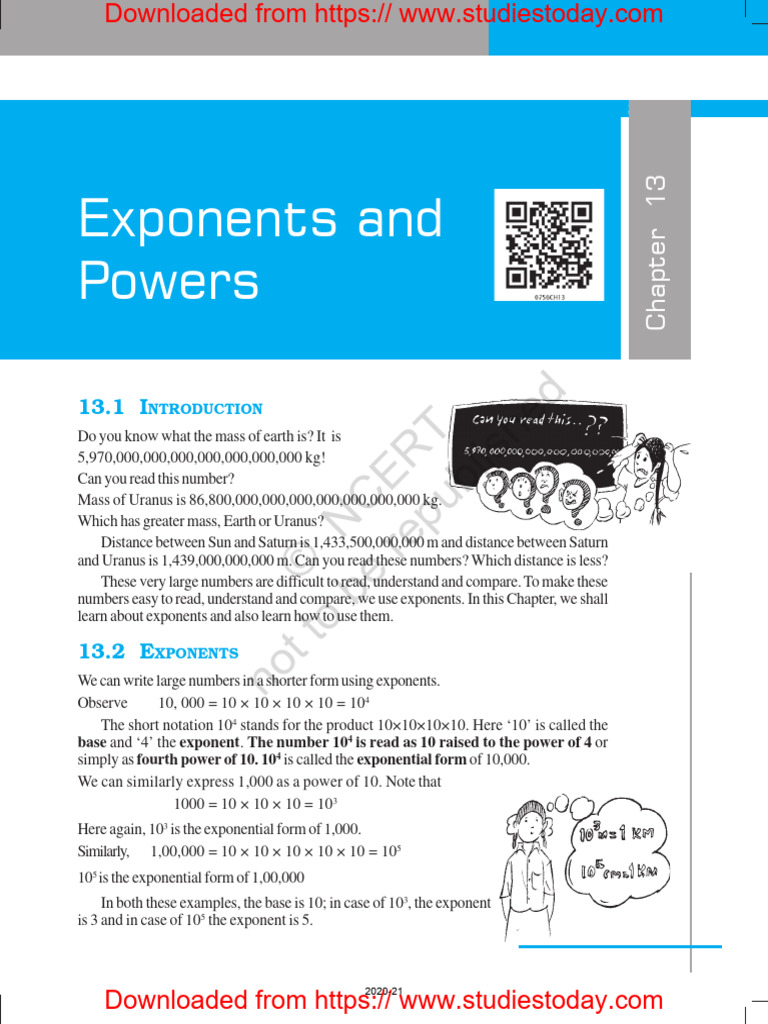 NCERT Class 7 Maths Exponents and Powers | PDF | Exponentiation ...