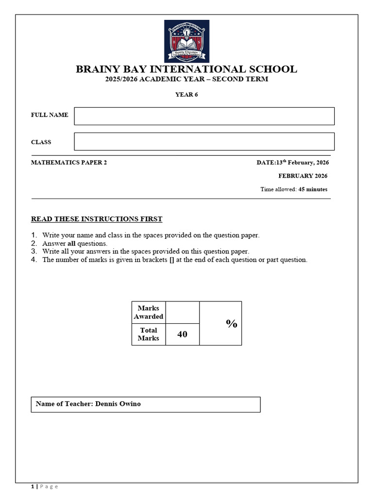 Mathematics Year 6 Paper 2 | PDF