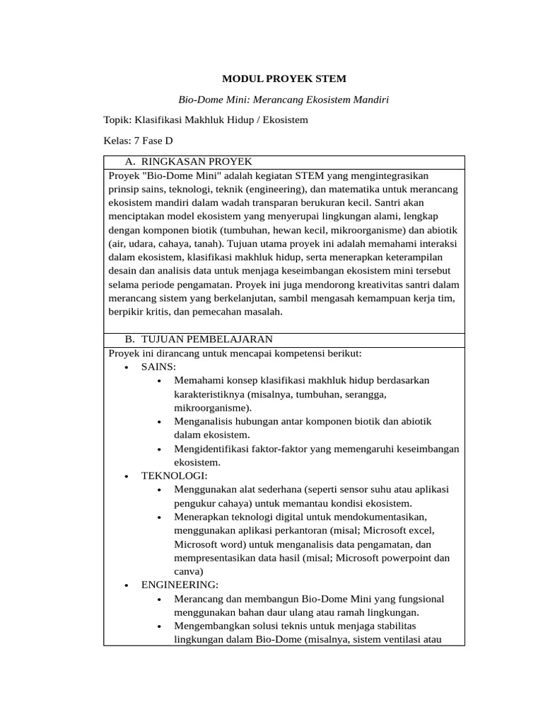Modul Proyek Stem Bio-Dome 1 | PDF