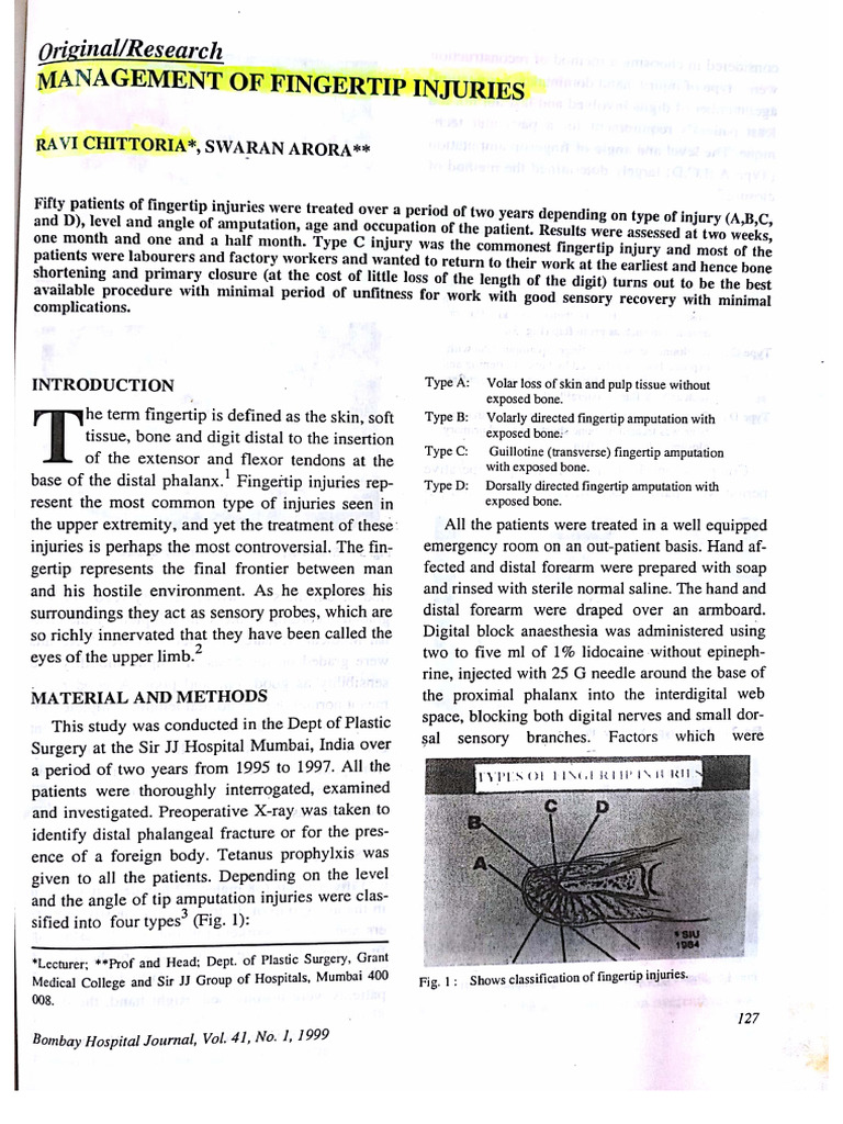 Management of Fingertip Injuries | PDF