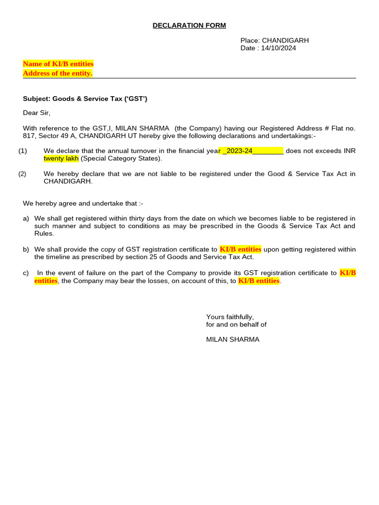 GST Declaration 1 | PDF