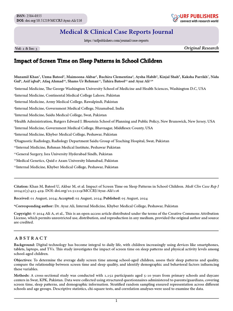 Impact of Screen Time On Sleep Patterns in School Children | PDF | Sleep
