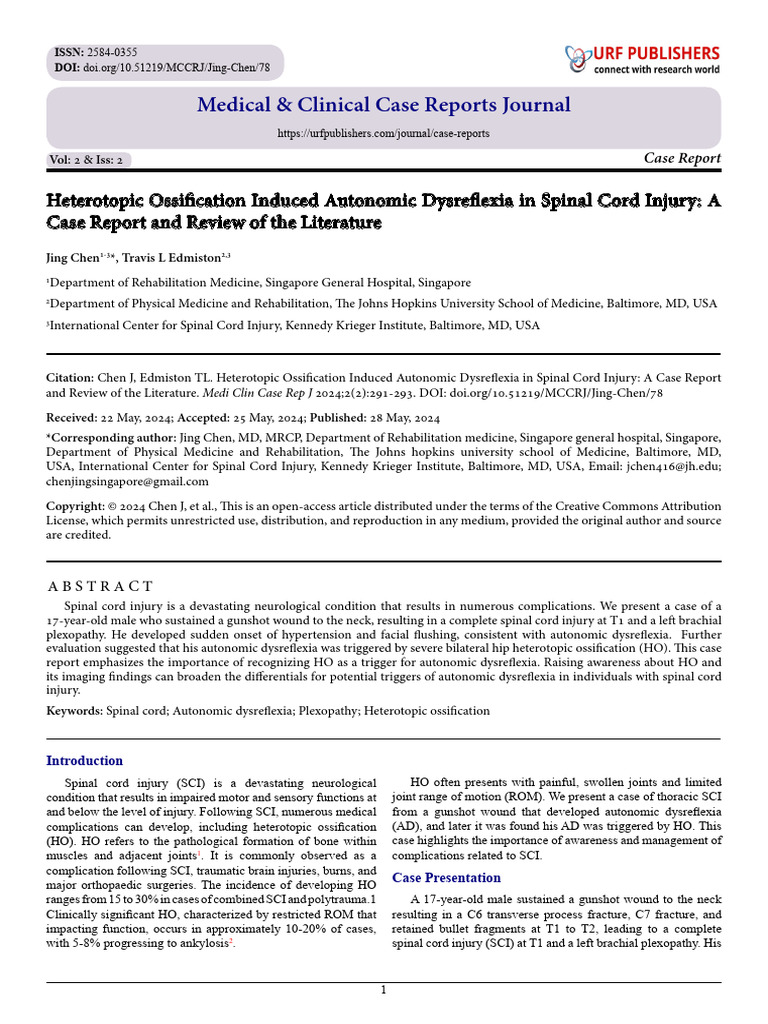 Heterotopic Ossification Induced Autonomic Dysreflexia in Spinal Cord ...
