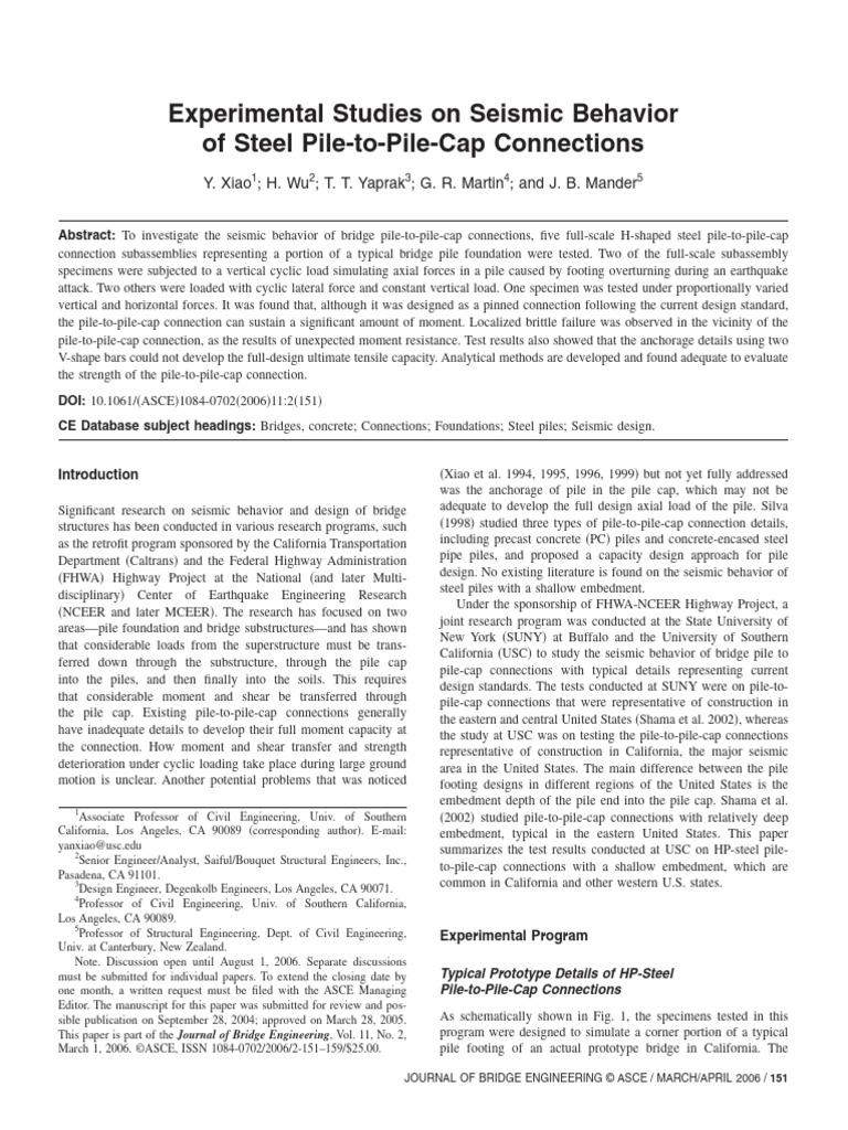 Experimental Studies On Seismic Behavior | PDF | Bridge | Applied And ...