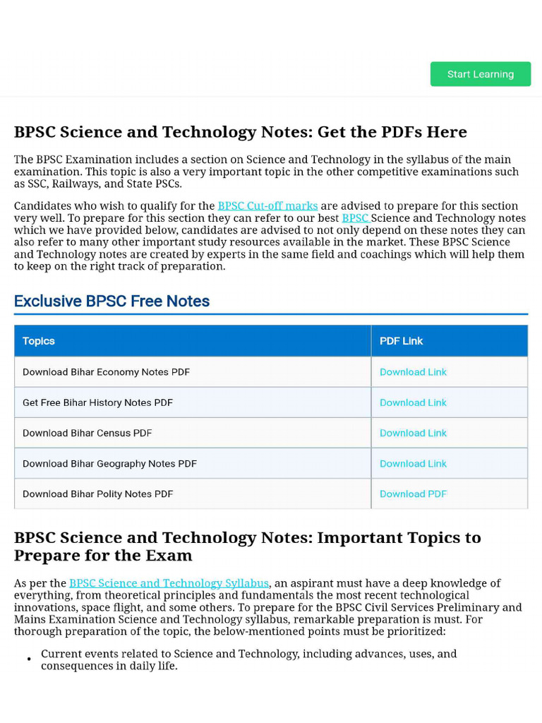 BPSC Science and Technology Notes - Get The PDFs Here | PDF