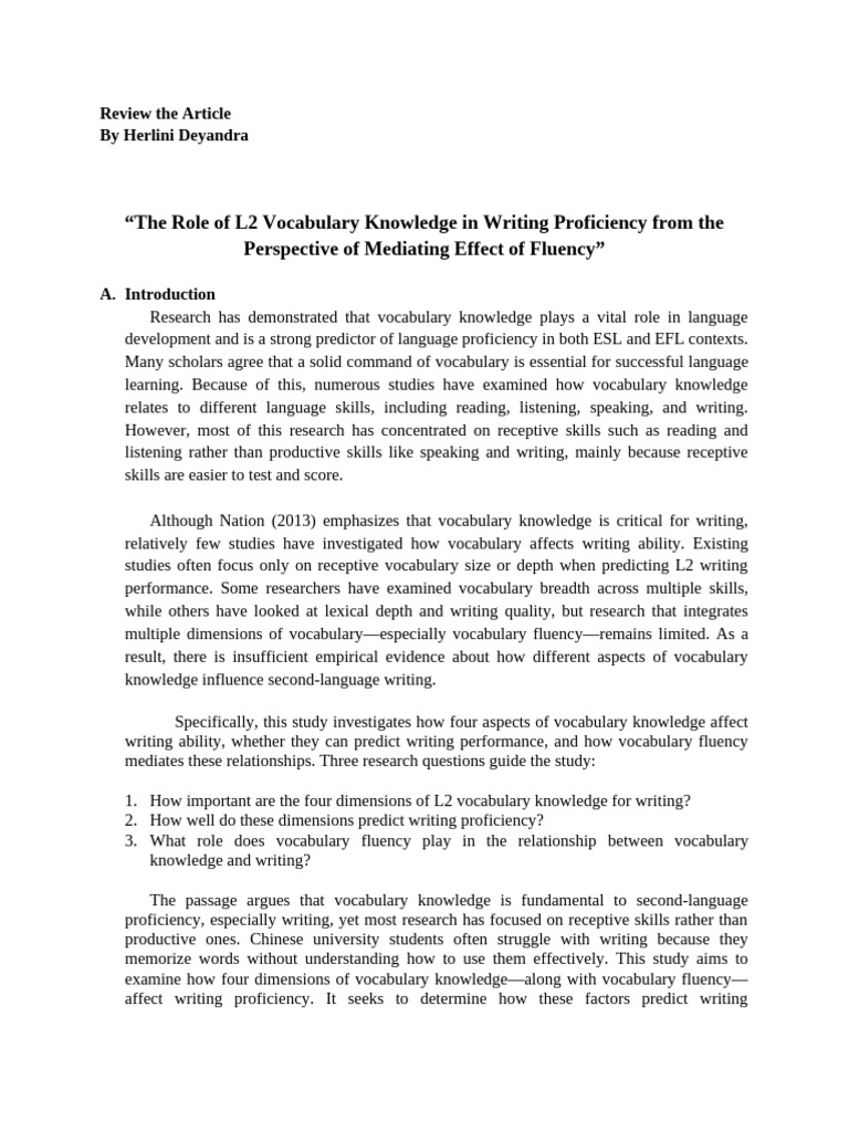 Herlini Deyandra Review The Article Week 15 The Role of L2 Vocabulary ...