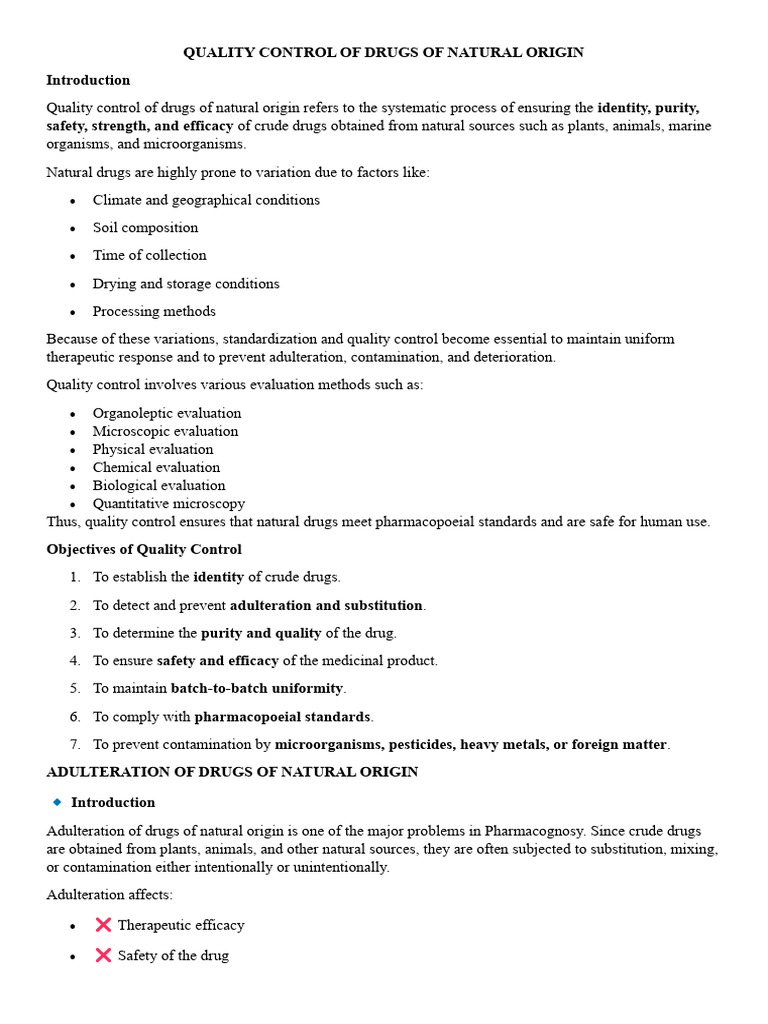 Quality Control of Drugs of Natural Origin | PDF | Pharmacognosy | Leaf