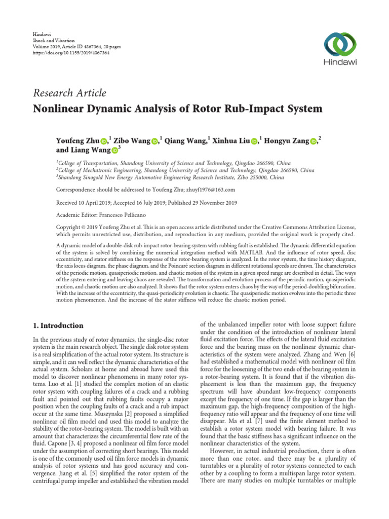 Nonlinear Dynamic Analysis of Rotor Rub-Impact Sys | PDF | Chaos Theory ...