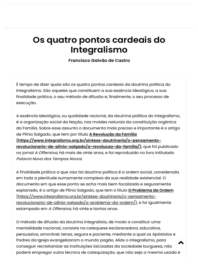 Os Quatro Pontos Cardeais Do Integralismo - Integralismo - Frente ...