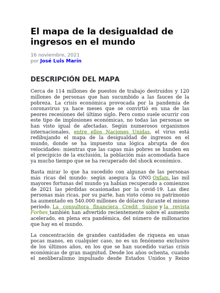 El Mapa de La Desigualdad de Ingresos en El Mundo | PDF | Desigualdad ...