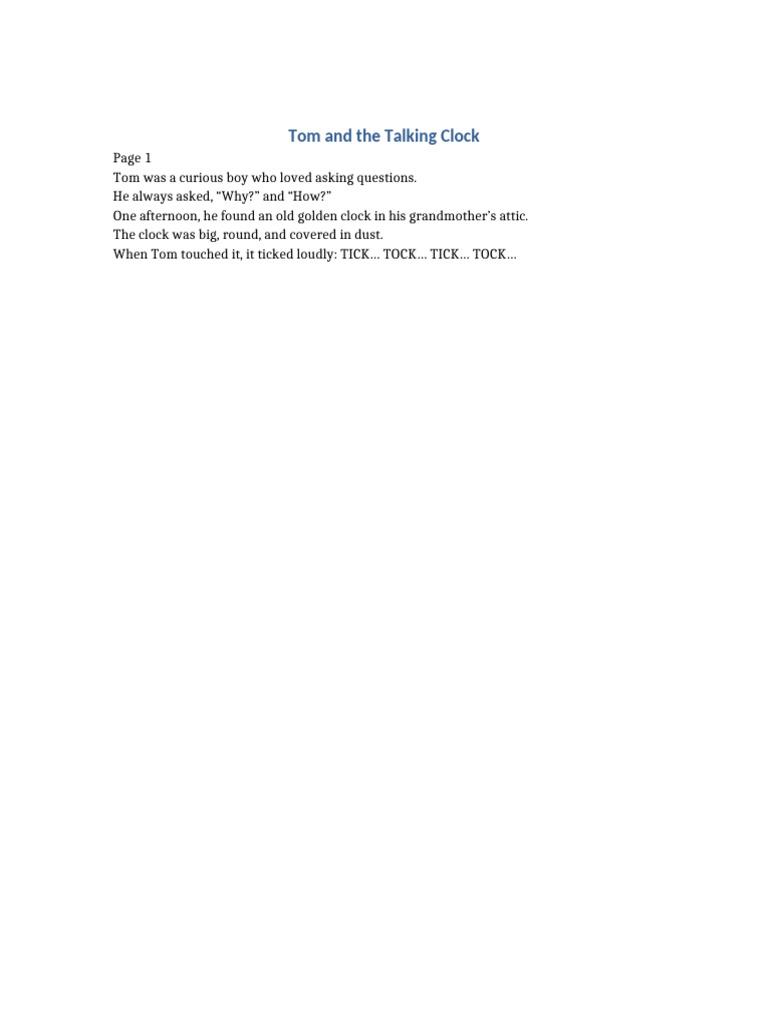 Tom and The Talking Clock | PDF | Adverb | Adjective