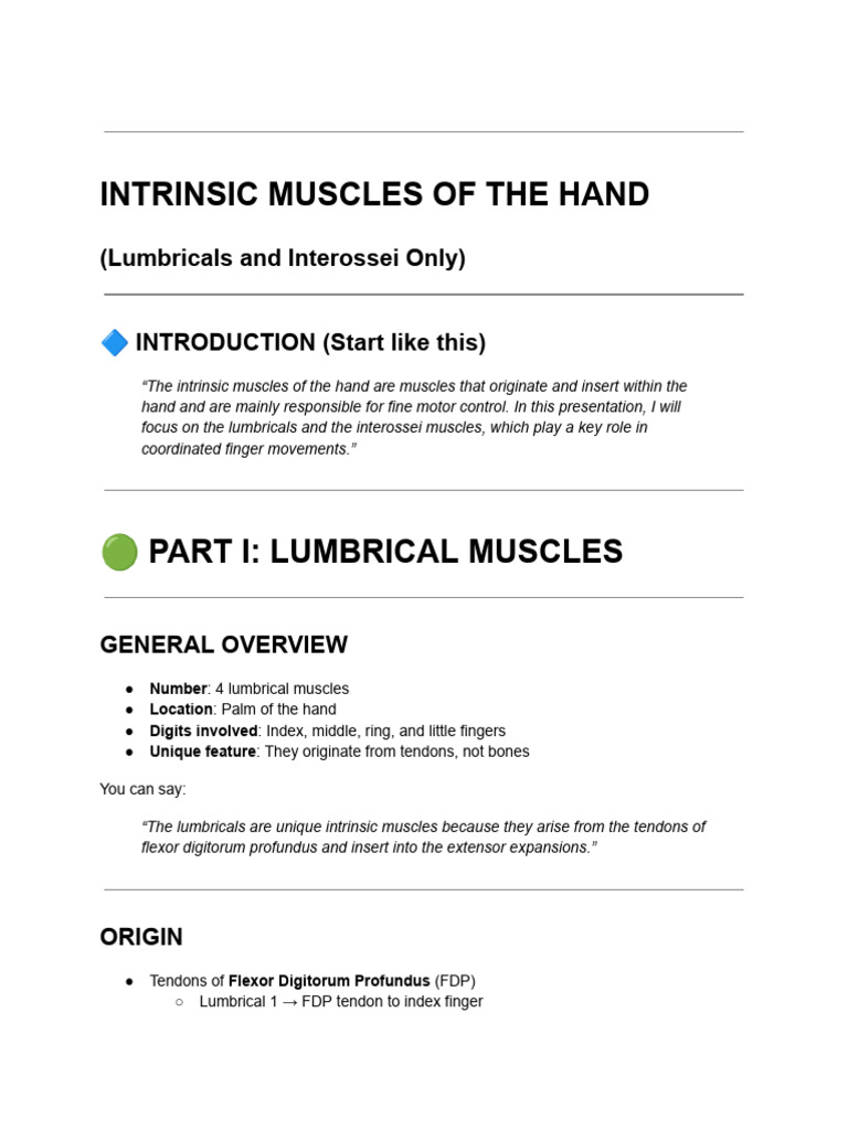 Intrinsic Muscles of The Hand | PDF | Thumb | Finger