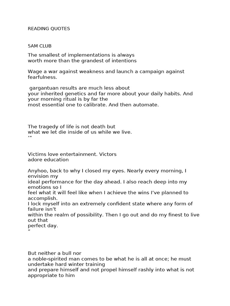 Reading Quotes | PDF | Habits | Self Control