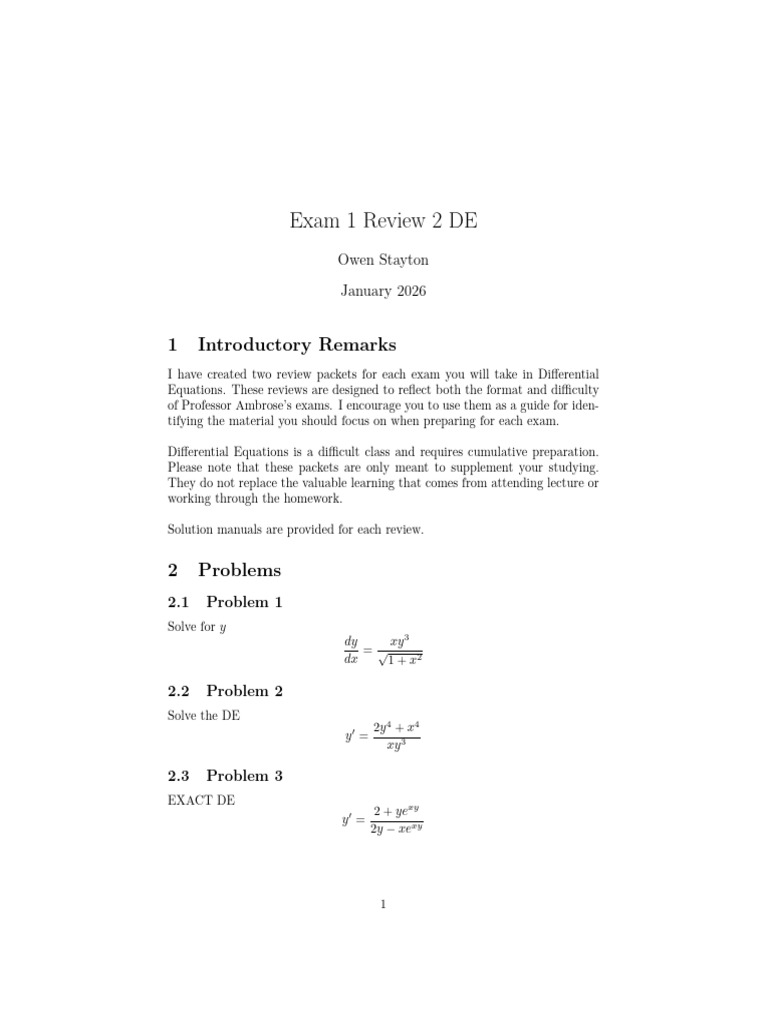 Exam 1 Review DE | PDF
