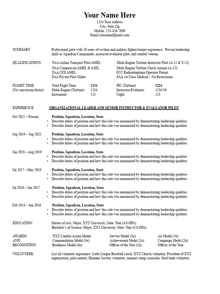 Spitfire Sample Military Resume 3 | PDF | Flight Instructor | Aviation