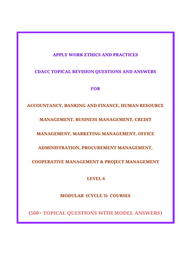 Apply Work Ethics and Practices Topical Questions | PDF | Thought ...