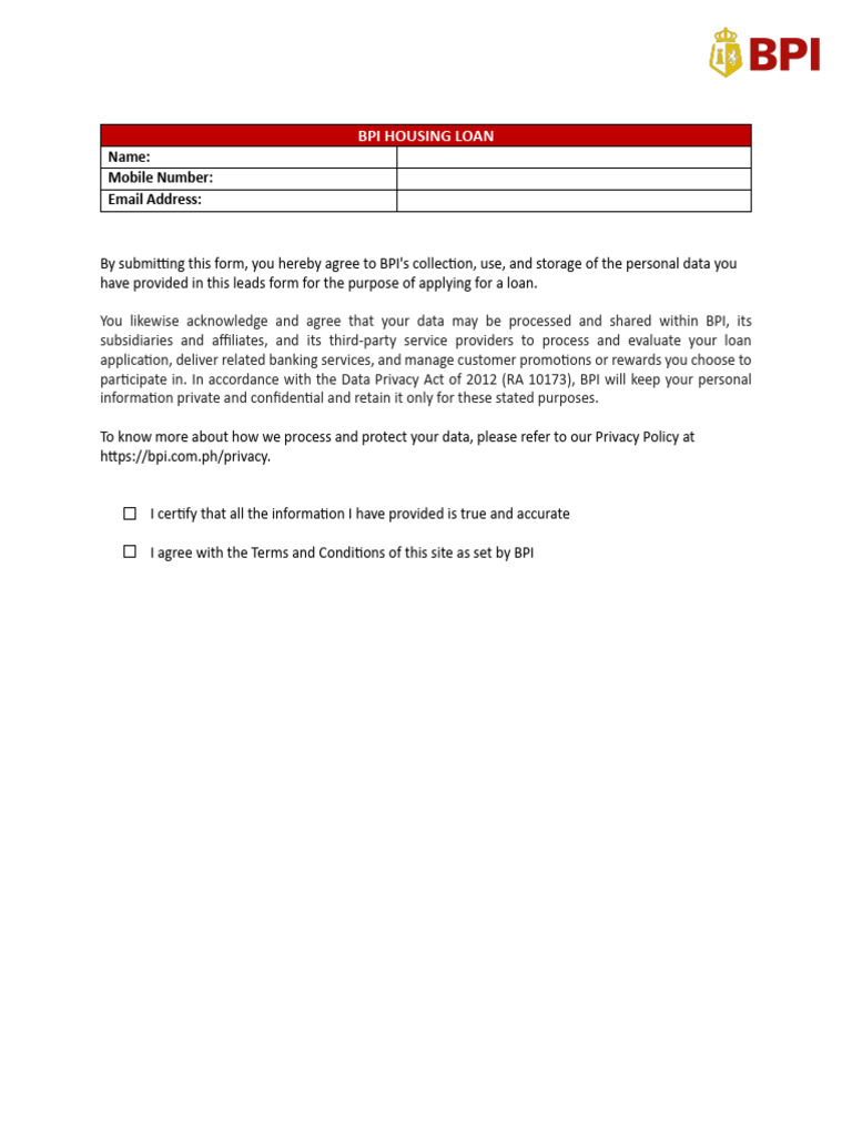 Bpi Housing Loan Online Form | PDF