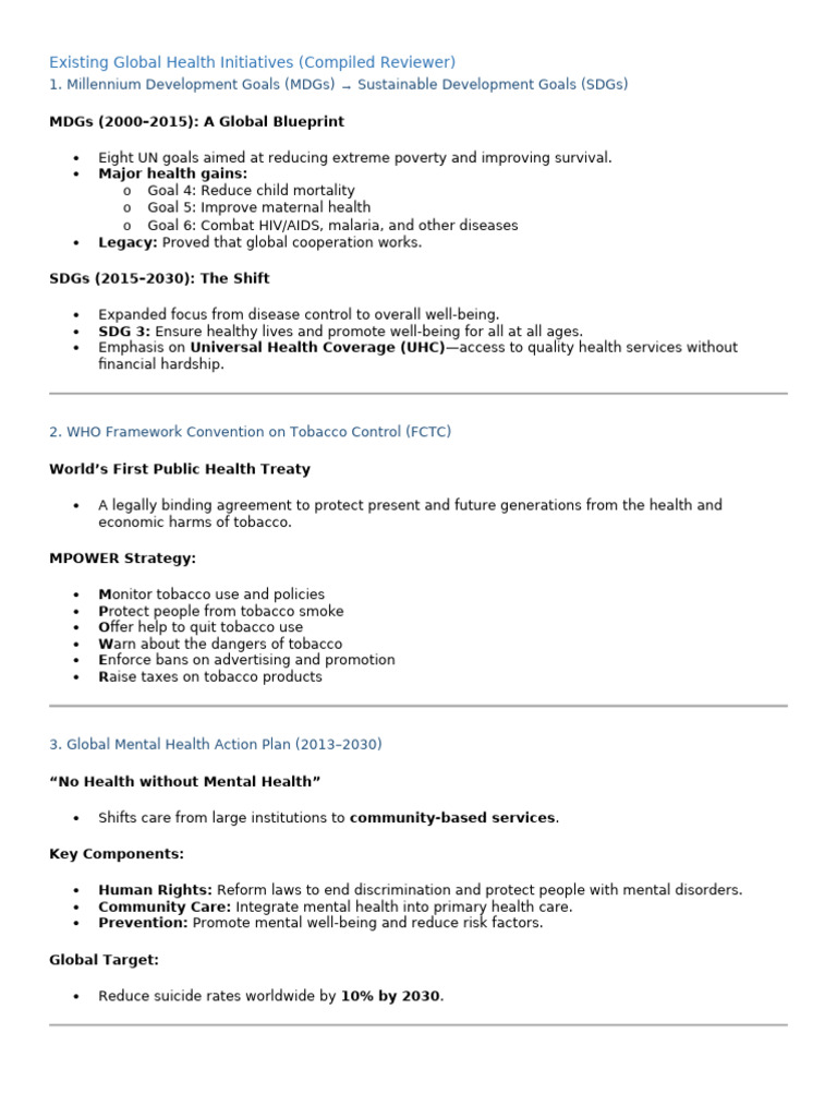 Existing Global Health Initiatives | PDF | Tuberculosis | Preventive ...