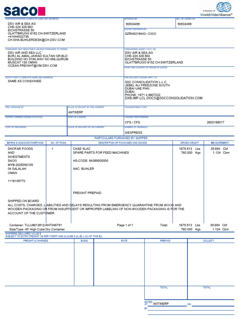 XHSLTG Bol 90533499 120260211103043 | PDF | Cargo | Bill Of Lading