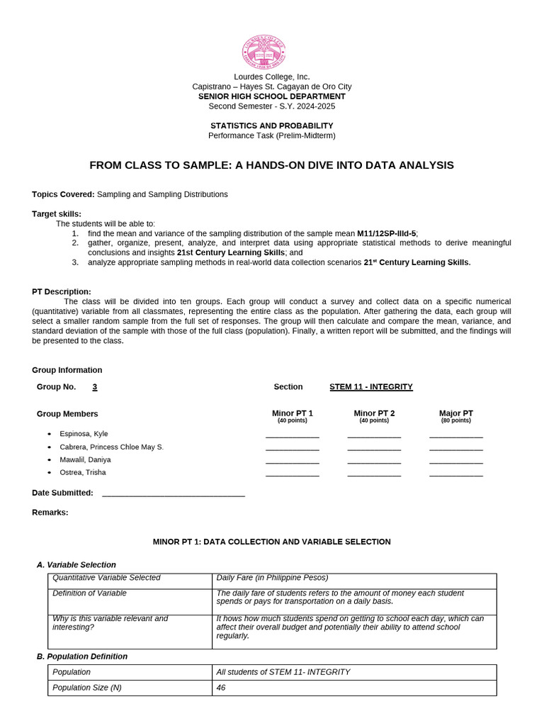 g3 Stats Performance Task | PDF | Variance | Standard Deviation