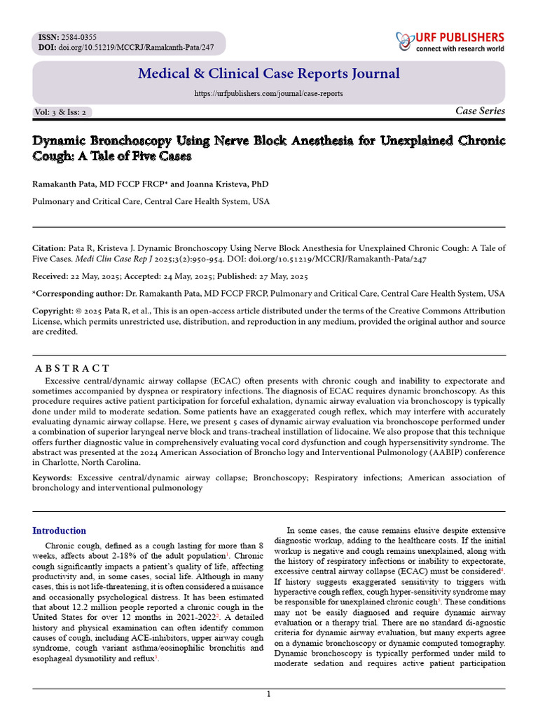 Dynamic Bronchoscopy Using Nerve Block Anesthesia For Unexplained ...
