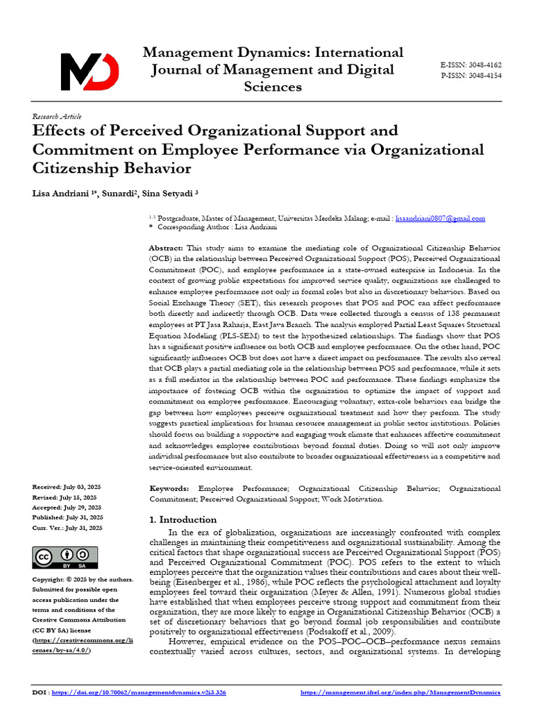 Effects of Perceived Organizational Support and Commitment On Employee ...