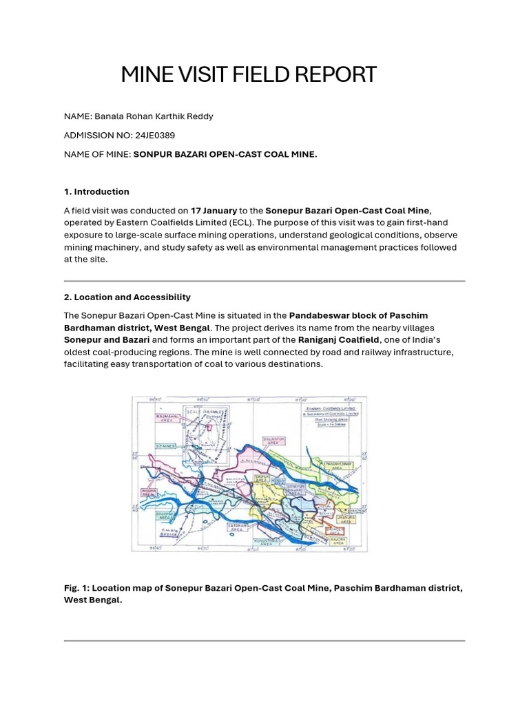 MINE VISIT FIELD REPORTkkkkkkkkkkkkkkkkk | PDF | Mining | Coal Mining