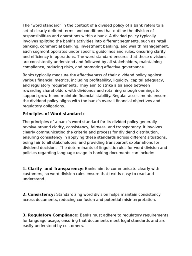 Word Standard of Divided Policy | PDF | Dividend | Regulatory Compliance