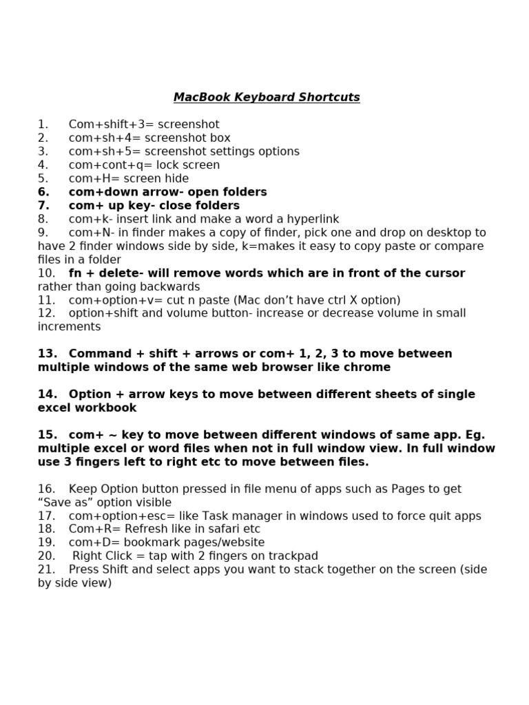 Macbook Keyboard Shortcuts | PDF