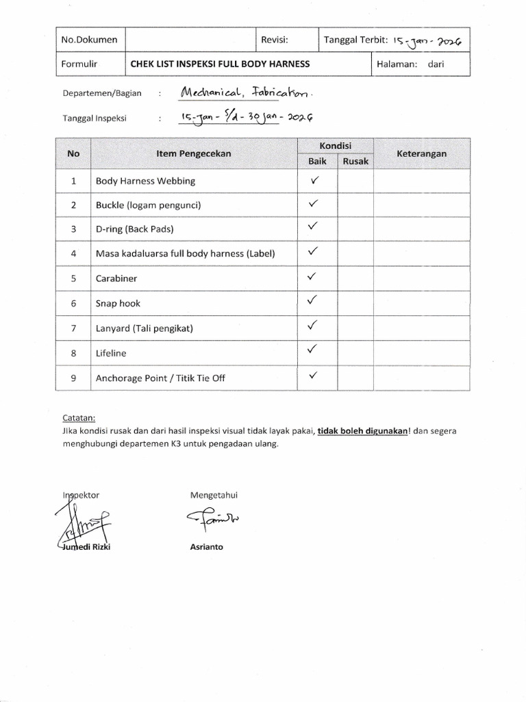 Checklist Full Body Harness - 20260216 - 0001 | PDF