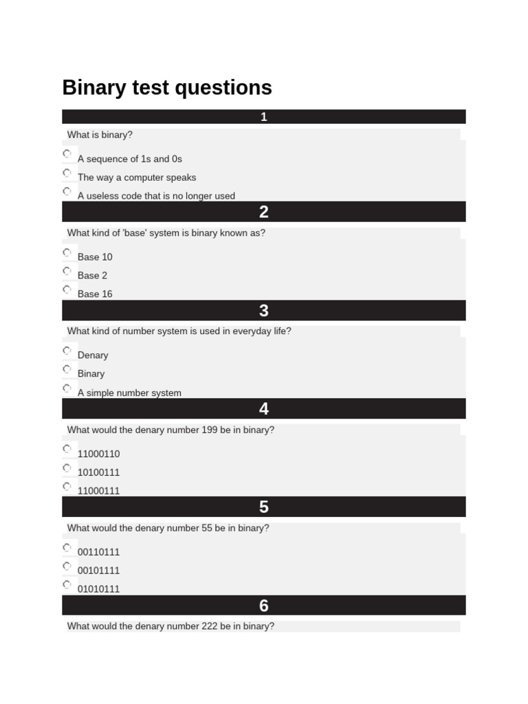 Binary Test Questions (Questions) | PDF
