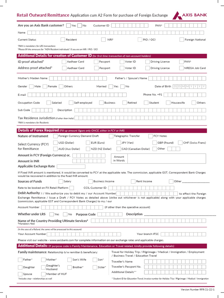 Application Cum Form A2 For Outward Remittance | PDF | Taxes | Banks