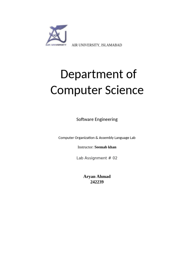 COAL Assignment # 2 Aryan Ahmad | PDF | Computer Hardware | Central ...